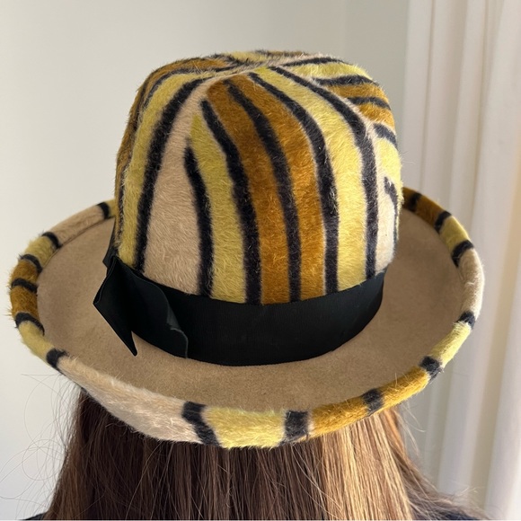 Yves Saint Laurent Vintage YSL Saks Fifth Avenue Boho Mod Striped Wool Hat RARE - Picture 7 of 16
